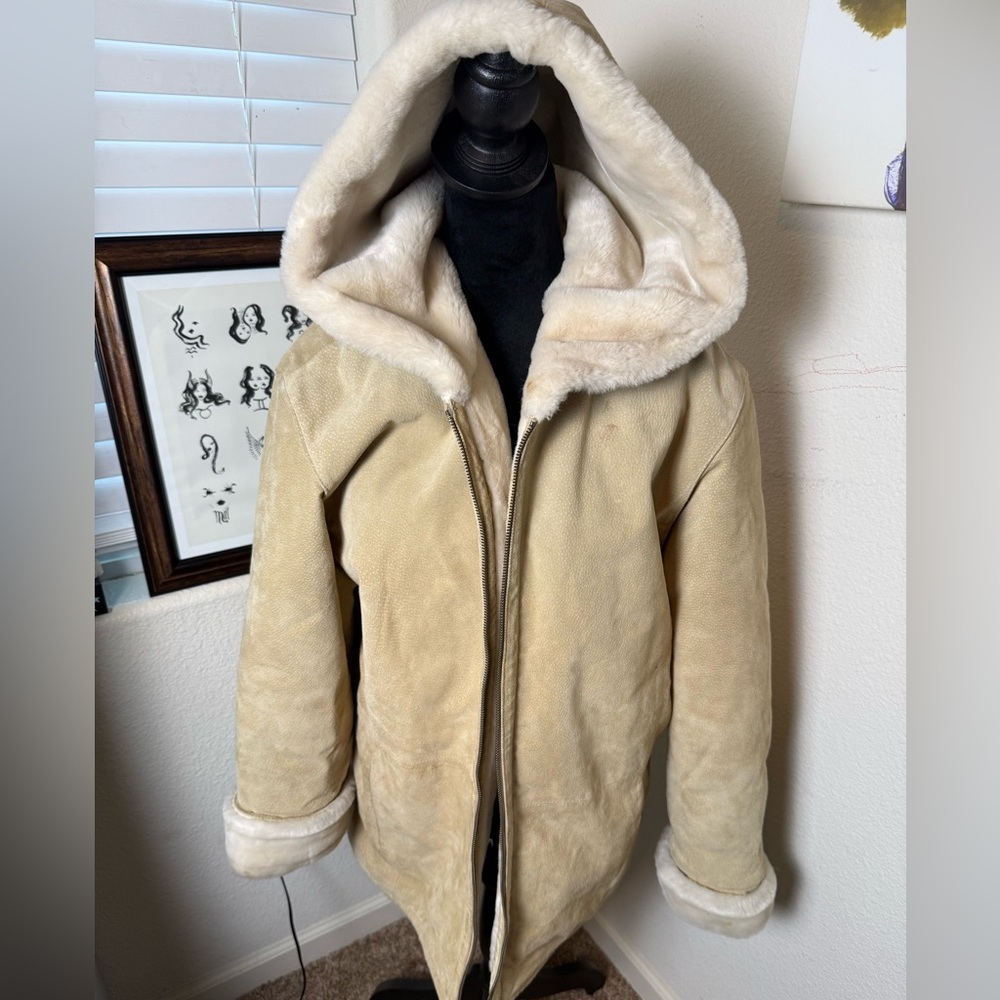 St John's Bay Coat Women's Long Sleeve Hooded Suede Full Zip Tan‎